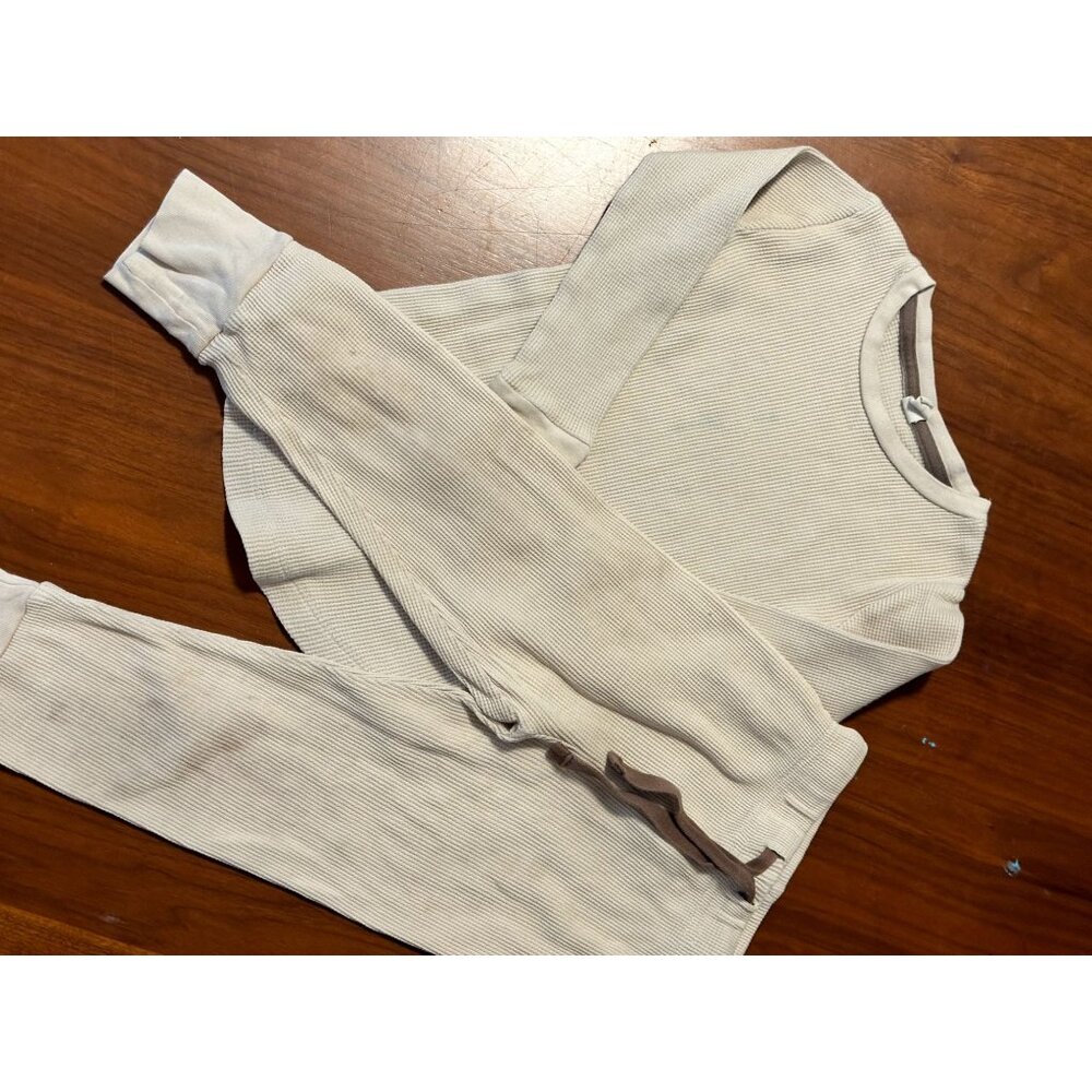 Nui Organics Childrens Size 2Y Beige Thermal Ribbed Long Sleeve Top & Pants Set